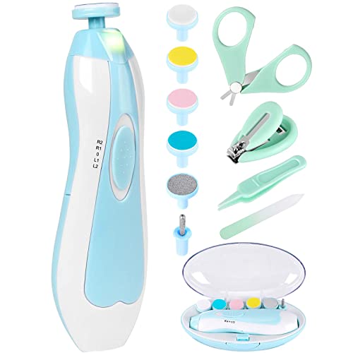 Image of Baby Nail Trimmer Electric-12 in 1 Baby Nail Clippers Safe Baby Nail File Kit with a Nail Clipper, Scissor, Tweezers, and Nail Files (Blue+)