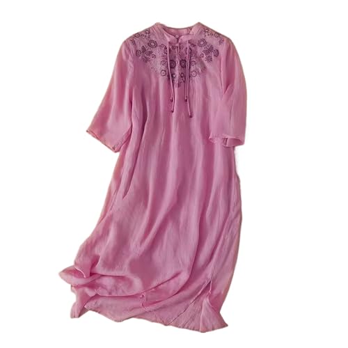 Robe d'été mi-longue style chinois respirante en coton brodé