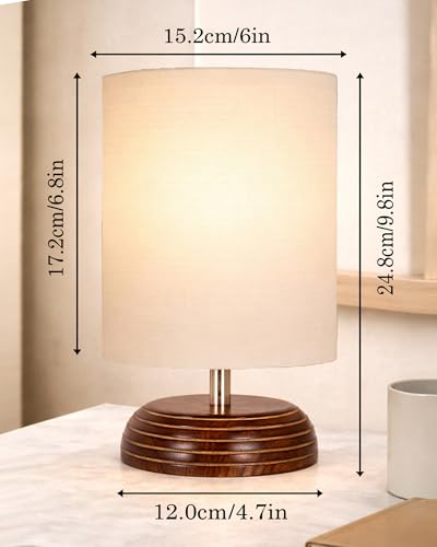 Image of Homesake Wooden Base Table Lamp with Fabric Drum Shade Aara | Warm Ambient Bedside Lamp for Bedroom, Living Room, Study, Office, Modern Classic Night Lamp Home Decor, (KD Off-White)