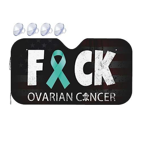 Ovarian Cancer Warrior Aweareness Ribbon Foldable Car Windshield Sunshade Blocks Heat and Sun Glare Uv Rays