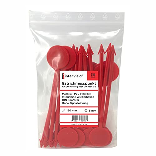 intervisio Estrichmesspunkte, 30 Stück, Flexibel, Estrich-Messpunkt mit Widerhaken Messpunkte, Estrichmesspunkt zur Einrichtung einer Messstelle