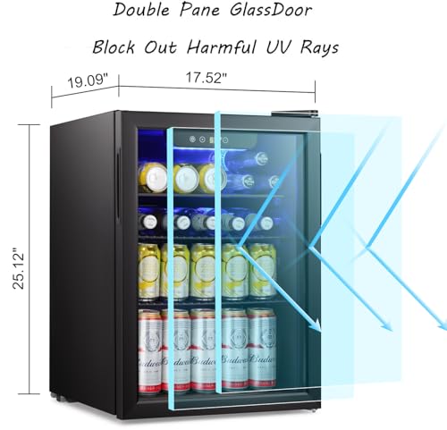 Antarctic Star Beverage Refrigerator Cooler-85 Can Mini Fridge Glass Door for Soda Beer Wine Stainless Steel Glass Door Small Drink Dispenser Digital Display for Home, Office Bar,2.4cu.ft