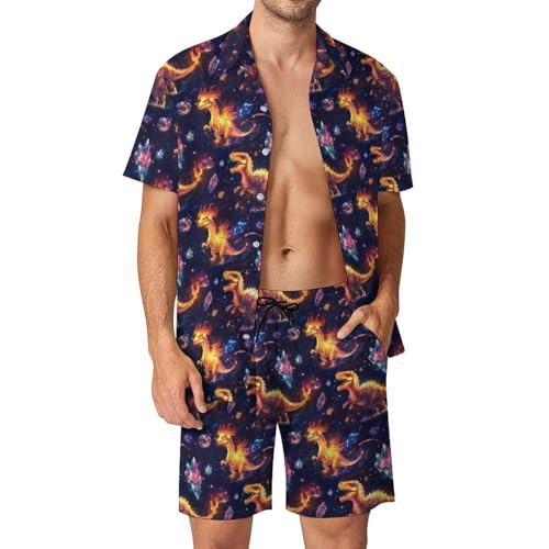 Lyngora Fantasy Flame Dinosaur Print Mens Summer Vacation Cruise Beach