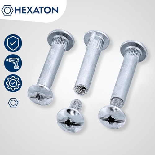 HEXATON Verbindungs­schrauben M4 x 26–35 mm – 100 Stück - Möbel­verbindungs­schrauben aus vernickeltem Stahl
