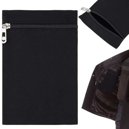 BENECREAT 2pcs 18.8x12.5x0.3cm Poche Latérale à Coudre avec Fermeture, Éclair Pochette Cachée en Toile pour Vestes Sweat Shirts et Accessoires de Voyage, Noire
