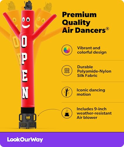 Image of LookOurWay Air Dancers Inflatable Tube Man Set - 7ft Tall Wacky Waving Inflatable Dancing Tube Guy with Weather Resistant Blower for Business Promotion - Open Red