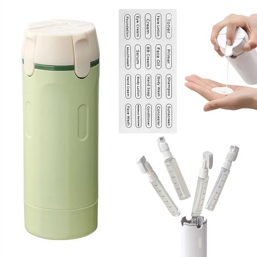 Juego de botellas dispensadoras de viaje 4 en 1, recipientes de silicona a prueba de fugas con válvulas seguras, organizador de viaje compacto recargable para champú y loción, para vuelos y vacaciones