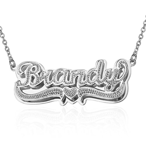 Drawelry Personalized Name Necklace Two Tone 18K Gold Plated Double Heart Pendant Custom Nameplate Jewelry Valentine's Gift for Women Men Couples Anniversary Birthday Gift