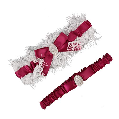 Image of White Lace Wedding Garters Bridal Garter Set for Women Bride Garters With something Blue