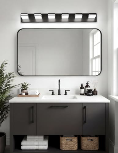Image of VOLISUN 6 Light Bathroom Vanity Light, 41.8 inch Dimmable Bathroom Light Fixtures Over Mirror, 5 Color Temperatures, 180Rotatable Head, Black LED Vanity Lights for Bathrooms-ETL Certificated