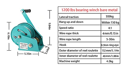Winche manual 1200 lbs cable acero 30 m con freno miniatura 2
