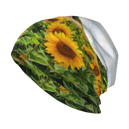 StOlmx Gorro de invierno para hombre y mujer, gorro de punto térmico para esquí, sombreros y gorras con estampado colorido gouache, Campo de girasol, talla �nica