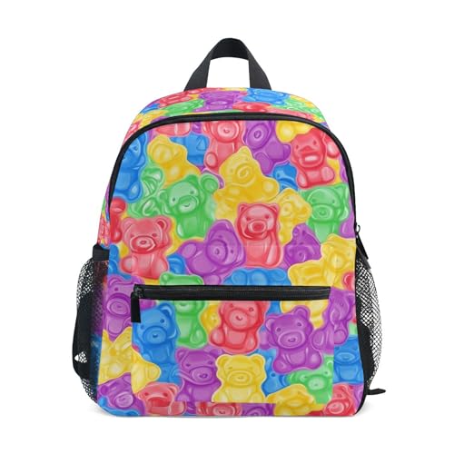 JUNZAN Colorful Sweet Jelly Bears Gummy Candies Mini Backpack for Boys Girls Toddler Kid Preschool Bookbag Student Bag Nursury Daypack