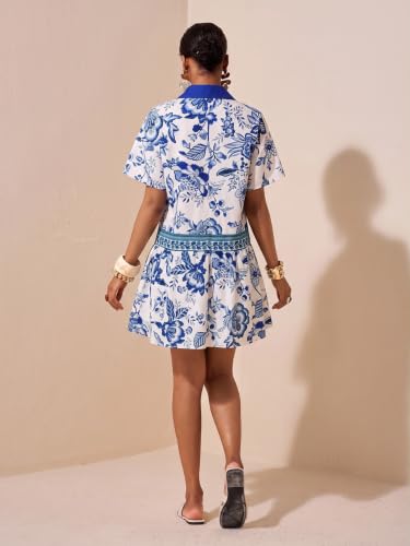 Image of SOLY HUX Women's Floral Button Down Shirt Dress Collared Short Sleeve Ruffle Babydoll Summer Boho Vacation Short Dresses
