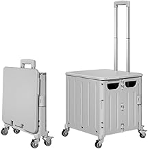 Folding Travel Bag Shopping Cart Handcart for Grocery Book File Tool Art Supplies, Collapsible Trolleys Rolling Crate with Telescoping Handle, Foldable Cart with 4 Wheels