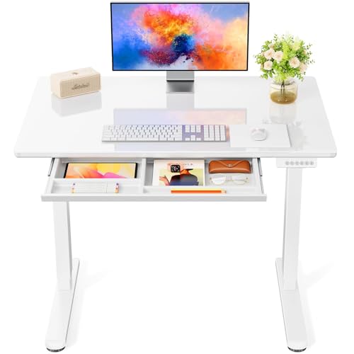 Marsail Glass Standing Desk with Drawer 37 x 22 Inches Stand up Desk Standing Desk Adjustable Height...
