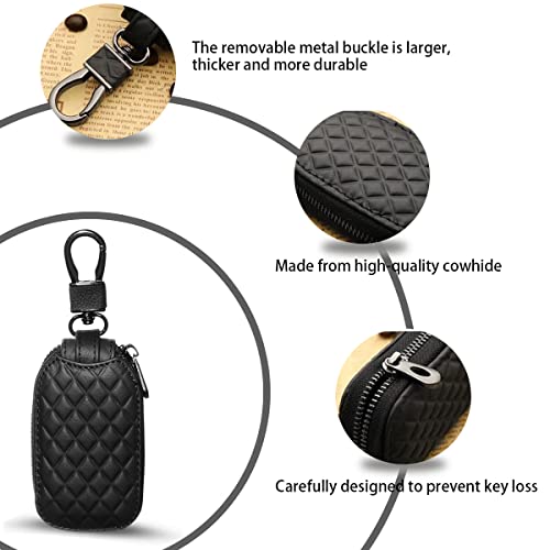 Belomi Car Key Case, Genuine Leather Remote Key Fob Cover, Universal Vehicle Keyring Zipper Bag (Black) #TOP2