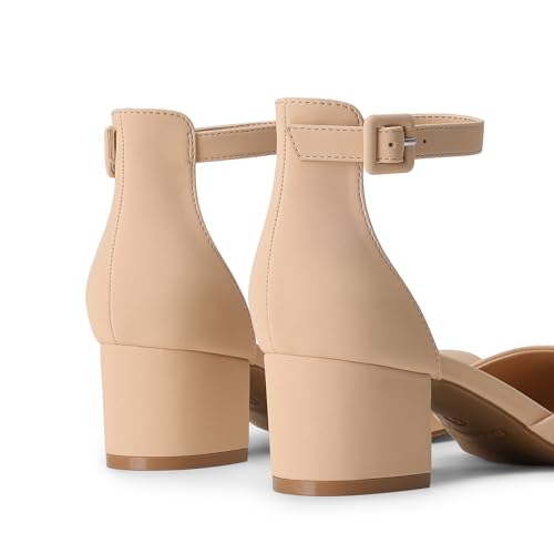 Image of DREAM PAIRS Women's Round Toe Low Block Heel Pumps | Closed Toe Ankle Strap Chunky Heel Pumps Dress Shoes Wedding Office Party Dressy Shoes for Women