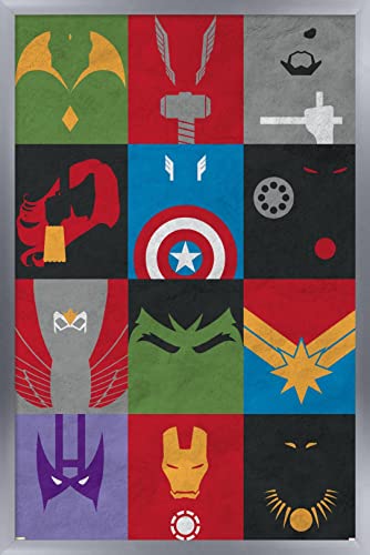 Trends International 24X36 Marvel Comics Avengers - Minimalist Grid Wall Poster, 36L x 24W, Silver Framed Version