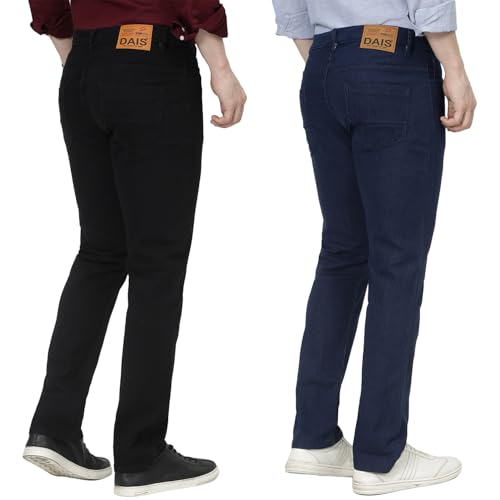 Image of DAIS Men's Stretchable Straight Fit Mid Rise Jeans, Pack of 2, (Combo of 2 Jeans)