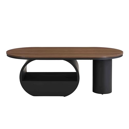 Image of Faux Marble Nesting Coffee Table Set of 2 | Coffee Table Set with End Table,Oval Living Room Table with Gold Metal Base,Marble Grain Top & 1 Drawer,Stack Tea Table Set