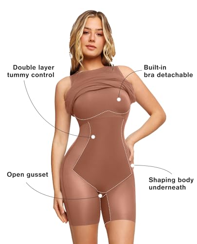Image of Popilush Women's Bodycon Dress Ruched Sleeveless Slimming Shapewear Casual Club Evening Party Cocktail Midi Fall Dresses