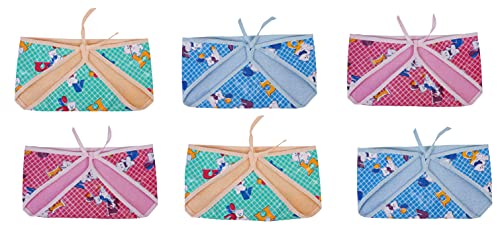 Image of New Born Baby Outside Plastic Inside Cotton Nappy Washable and Reusable PVC Printed Nappies /Cloth Diaper /U Shaped /Nappy Tying Langot For Baby Boys and Baby Girls-Pack of 6 (Medium)