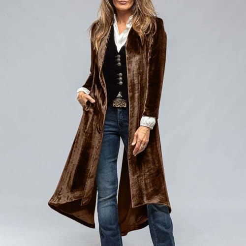 Women's Velvet Long Cardigan Dressy Velour Trench Coat Evening Party Open Front Cardigans Outwear with Pockets2