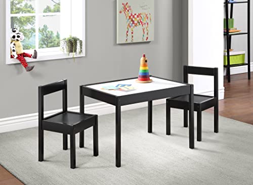 espidoo Kids Dry Erase Table Set: Gibson 3-Piece Wooden Art & Homework Station - Black Rubberwood Furniture with 2 Chairs - Creative Play & Learning for Children Ages 3-8