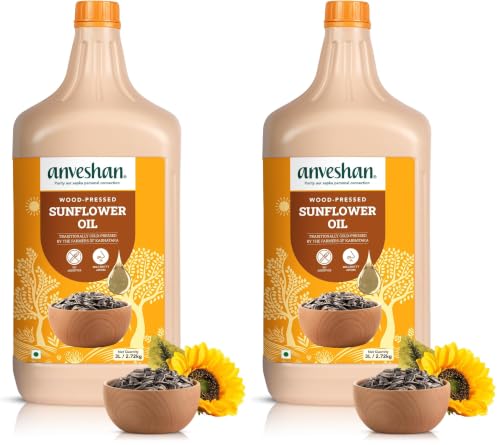 Image of Anveshan Wood Pressed Sunflower Oil 3Litre | HDPE Can | Kolhu /Chekku| Natural Antioxidants & Rich in Omega-6 | Hexane Free| Cholesterol Free (Pack of 2)