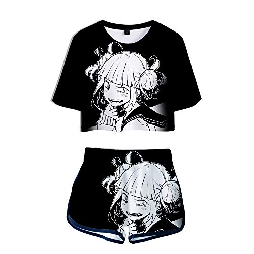 2 Piece Himiko Toga Outfits for Women Uraraka Crop Top and Shorts Pants Sets (1, Small)