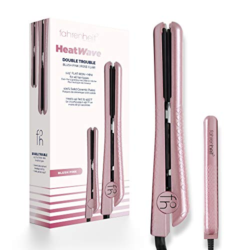 Fahrenheit Heat Wave Flat Iron + Mini Iron, Duo 1.25-Inch & 0.5 Inch Travel Size Professional Hair Straightener, Gemstone Infused Tourmaline Ceramic Flat Iron Plates, Dual Voltage, 1.25 inch