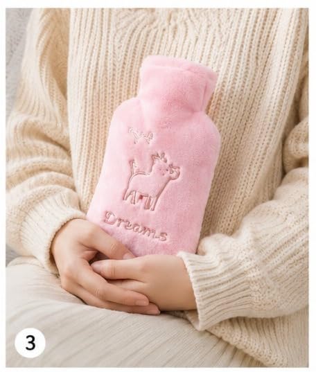 Image of 1000ML Plush Hot Water Bag with Soft Flannel Cover | Reusable Hot Water Bottle for Pain Relief, Period Cramps, Back & Neck Pain | Leakproof Warm Compress Heating Bag for Winter
