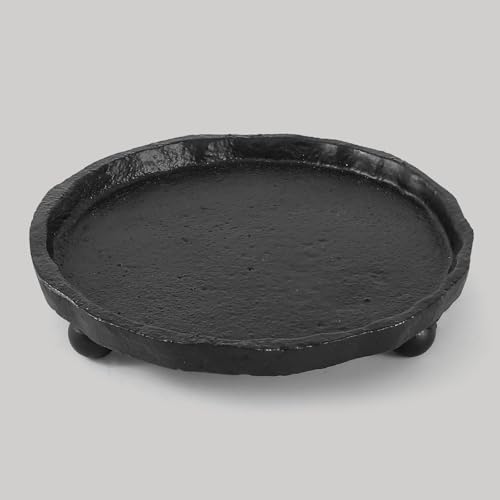 Vintage Cast Iron Pillar Candle Holder Plate, Rustic Black Candle Tray – Round Candle Base Stand for Small Pillar Candles, Table Centerpiece & Home Decor Accent