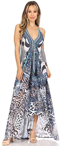 Image of Sakkas Lizi Womens Maxi High-Low Halter Handkerchief Long Dress Beach Party