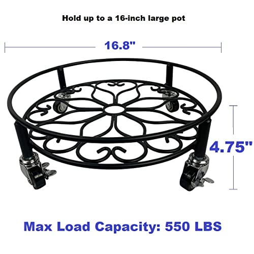 Cocoyard Heavy Duty Metal Plant Dolly Flower Pot Rolling Tray, Potted Plant Stand With Wheels For Indoor And Outdoor Use, Garden Caddy Holds Up To 550 Lbs (16-Inch Black) #TOP1
