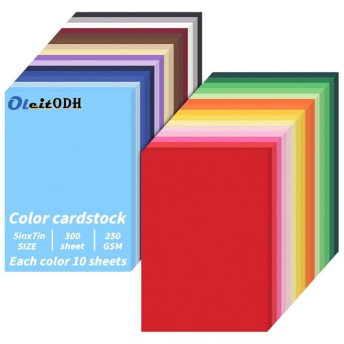 Image of 5 inch x 7 inch Cardstock 30 Colors, 300 Pack Colorful Thick Paper Cardstock Blank Colored Cards Stock for Invitations, Greeting Cards Making, Postcards, Photos, 250GSM Thick Paper Colorful