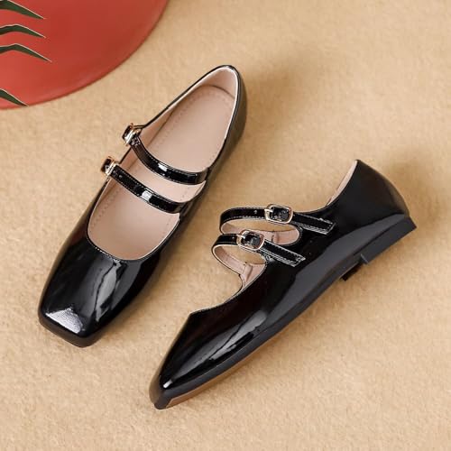 Hee grand Mary Jane Flats for Women Patent Leather Dress Shoes Square Toe Adjustable Buckle Strap Ballet Flats4