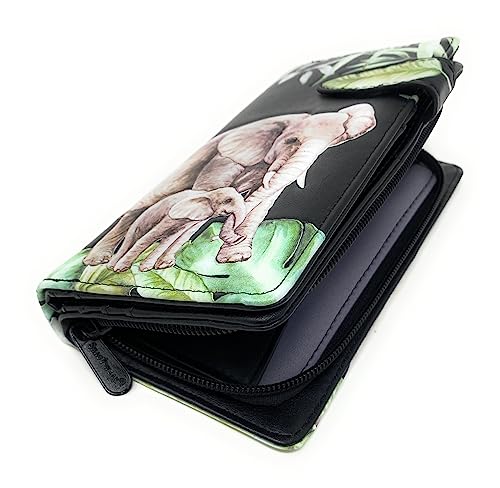 Shag Wear Elephant Jungle Large Animal Wallet for Women and Teen Girls Vegan Faux Leather 7" Black4