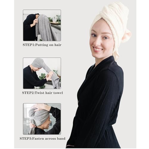 Image of ROLSHOL 2-Pack Large Microfiber Hair Towel Wraps, Super Absorbent & Quick Dry - Anti-Frizz for Wet Curl & Straight Hair - 27.5''*39.4''
