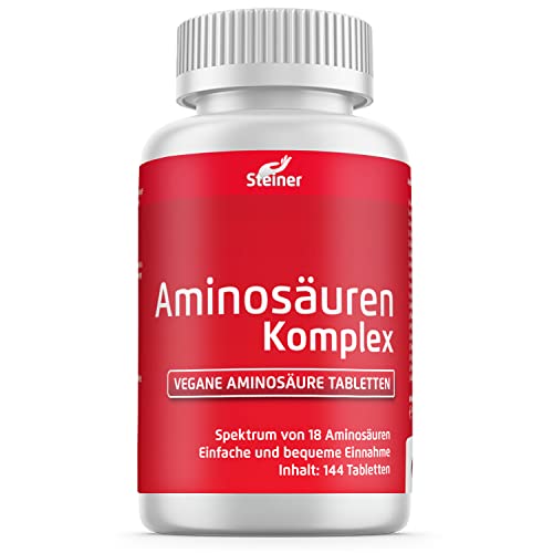 Aminosäuren-Komplex, 144 Tabletten á 1000mg (vegan), hochdosiert, Alle 18 Aminosäuren inkl. aller 8 essentiellen Aminosäuren