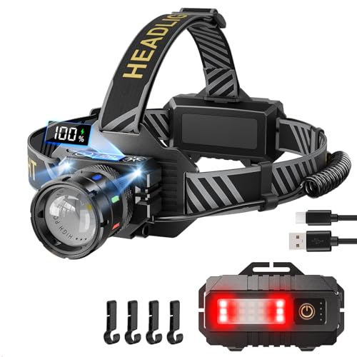 Image of Sefitopher Head Torch Rechargeable,50000LM Super Bright 9 Modes LED Headlight Red Warning and Sensor,IP65 Waterproof 90°Adjustable Focus Headlight for Running, Camping, Hiking, Fishing etc.