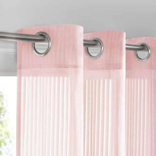 Image of Pink Sheer Curtains 84 inches Long - Home Decoration Grommet Airy & Lightweight Elegant Window Treatments with Light Filtering for Bedroom /Living Room (2 Panels, W42 x L84)
