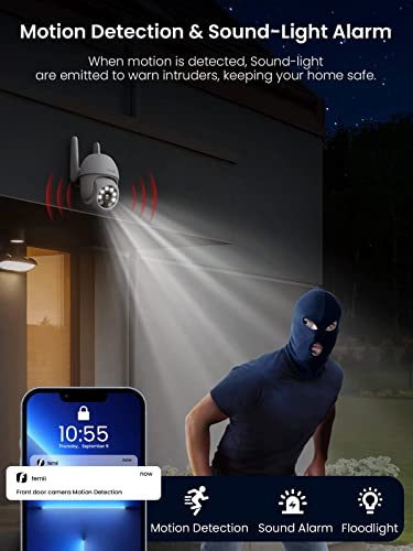 2K Security Camera, Ptz 355°View 3Mp Security System 2.4Ghz Wifi Security Cameras Outdoor With Color Night Vision, Motion Detection And Alarm, Ip66 Waterproof, 2-Way Talk, 24/7 Sd Storage #TOP3