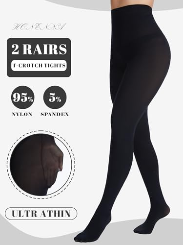 Image of HONENNA Sheer Tights for Women 2 Pairs Ultra Thin Reinforced T Crotch Control Top Pantyhose Stockings