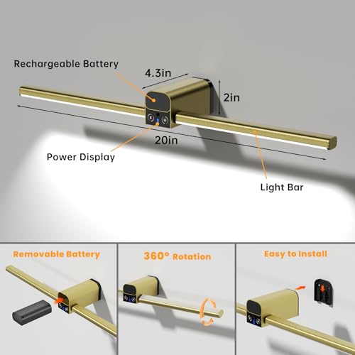 Lightbiz Picture Light for Wall 20inch, 10000mAh Rechargeable Battery Operated Cordless Dimmable Wall Lights for Picture on Wall with Remote Timmer, Picture Lights for Gallery Artwork, Paintings