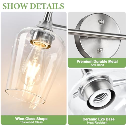Image of MOKATNG 2-Light Bathroom Light Fixtures, Brushed Nickel Vanity Lights for Bathroom with Clear Glass, Bathroom Lighting Fixtures Over Mirror, Modern Wall lamp for Cabinet Hallway
