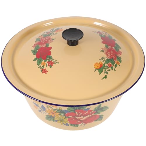 FELTECHELECTR Olla de Esmalte Esmaltada de 26 Cm Tapa, Olla para Estofado y Sopa, Alta Capacidad, Resistente a Altas Temperaturas, Utensilio Esencial para Cocina Casera y Guisos Estilo