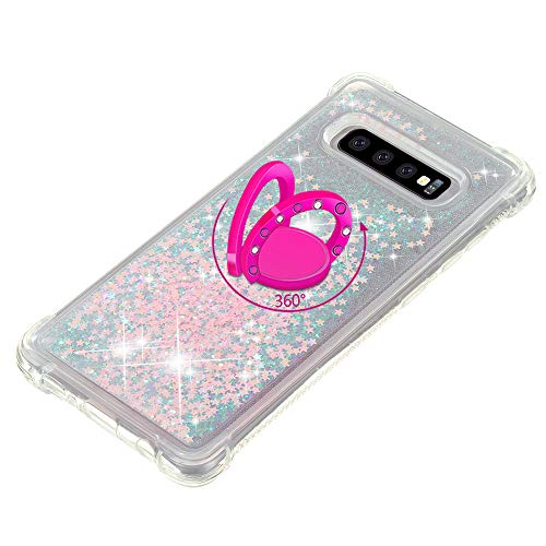 Transparent Liquid Case for Galaxy S10+ Ring Holder, Silicone Phone Case Glitter Floating Liquid Cover Ultra Slim Bumper Case Sparkly Hard Case Resistant Compatible with Samsung Galaxy S10+/S10 Plus