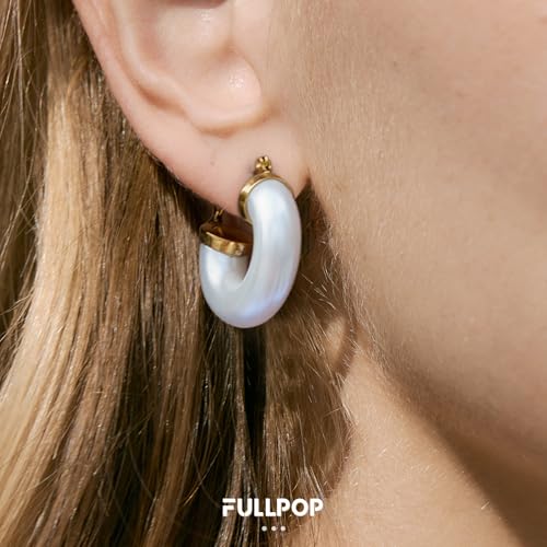 Image of Fullpop Vintage Earrings for Women, Chunky 14K Gold Plated Resin Hoop Earrings Lightweight Hollow Drop Earrings Hypoallergenic Earrings for Women Vintage Anthropologie Jewelry Gifts for Women